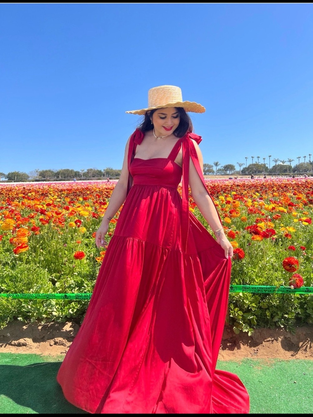 Silk Women's Red Tie-Shoulder Maxi Dress - Elegant Summer Maxi